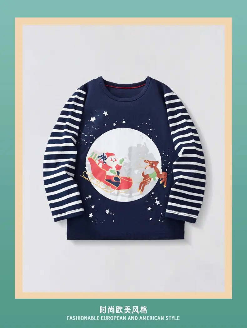 Blue Striped Long Sleeve T-Shirt for Boys Winter — feature 2