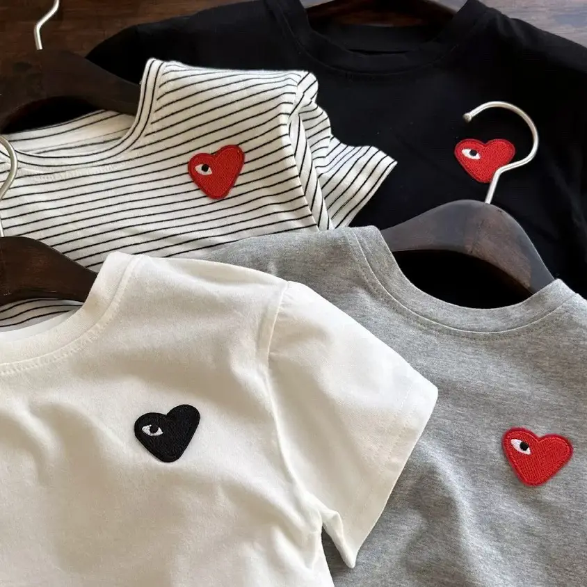 Kids Red Heart Short Sleeve T-Shirt Black Cotton - Image 9