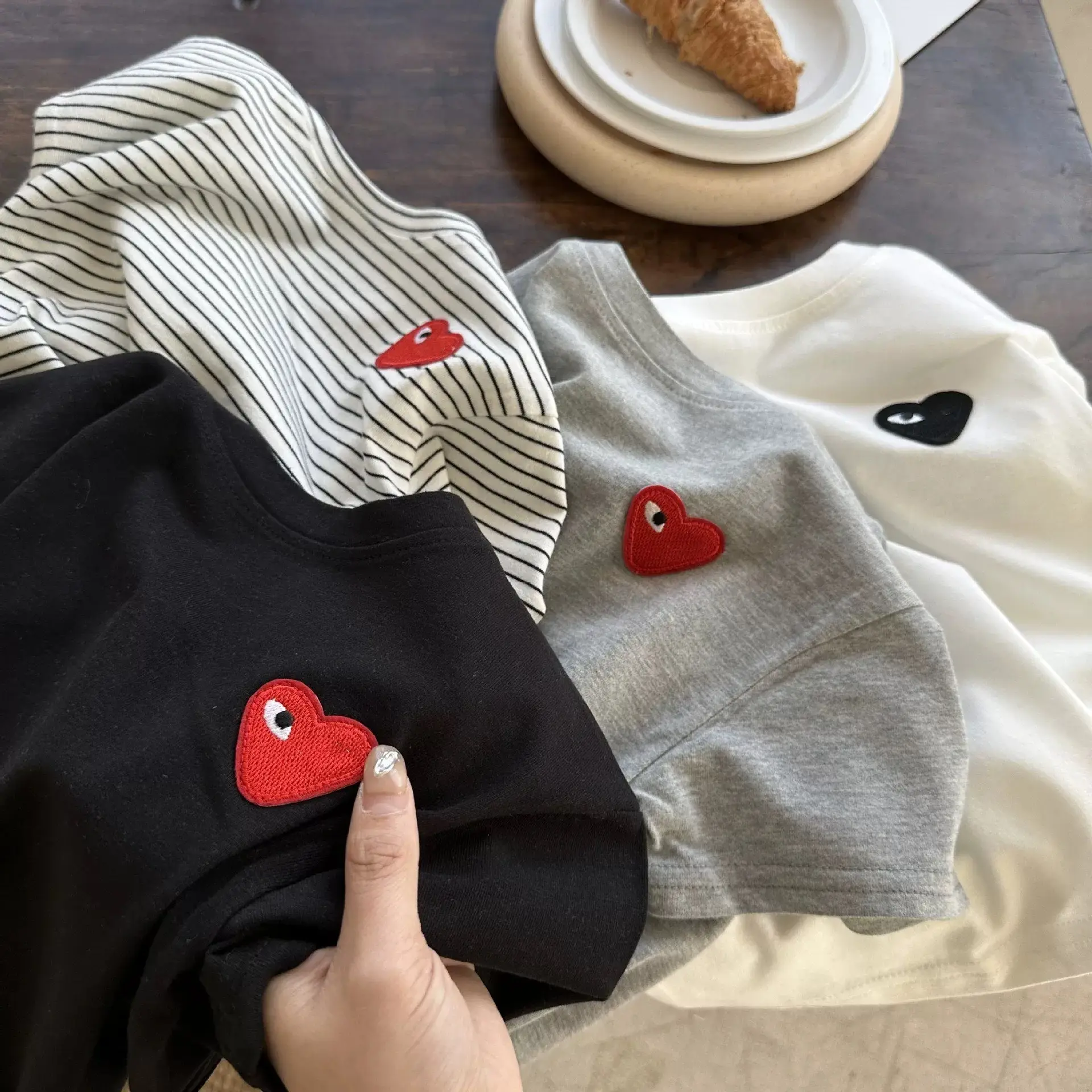 Kids Red Heart Short Sleeve T-Shirt Black Cotton - Image 11
