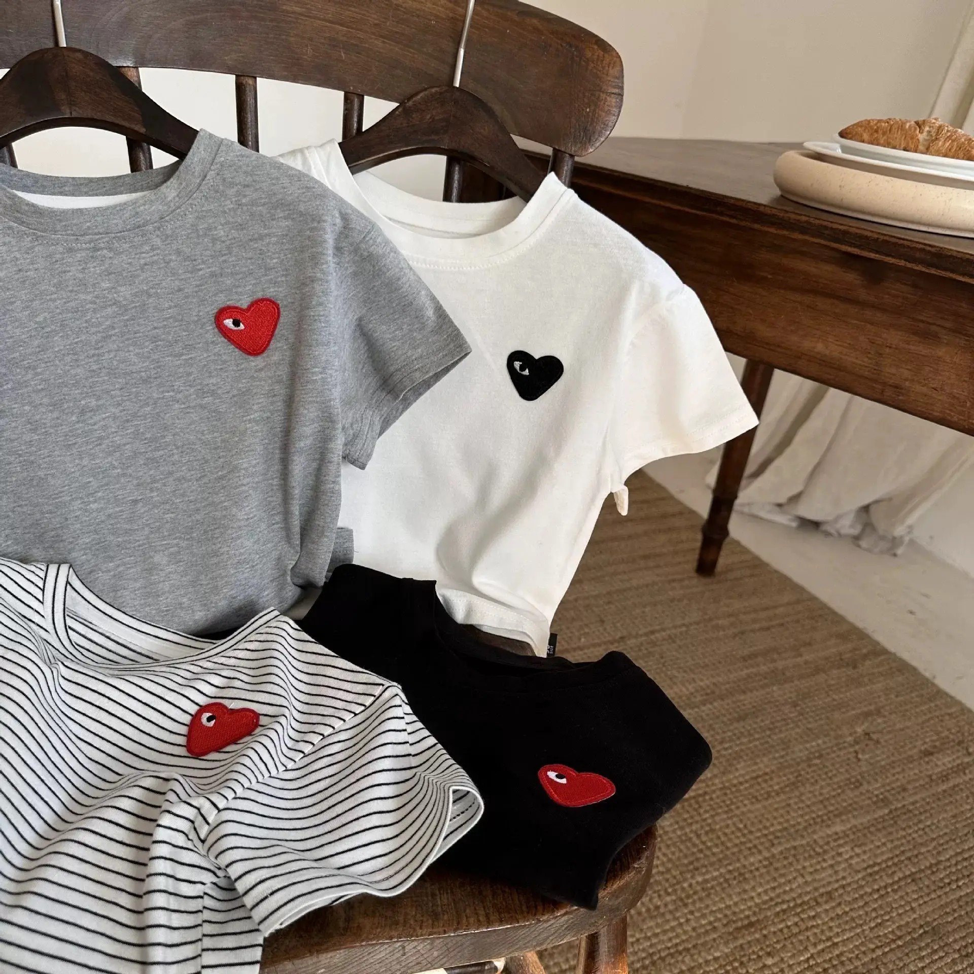 Kids Red Heart Short Sleeve T-Shirt Black Cotton - Image 12
