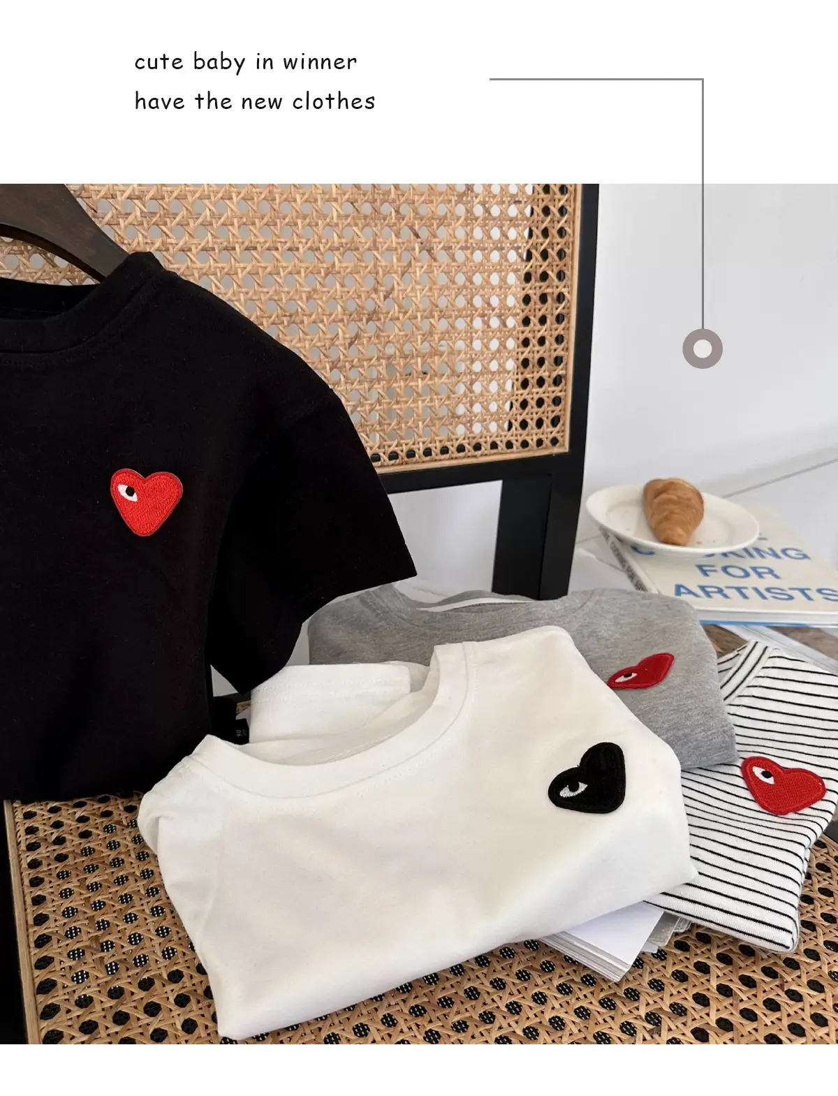 Kids Red Heart Short Sleeve T-Shirt Black Cotton — feature 14