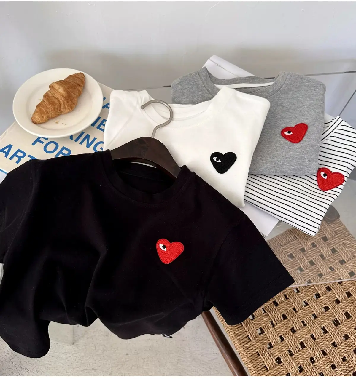Kids Red Heart Short Sleeve T-Shirt Black Cotton — feature 15