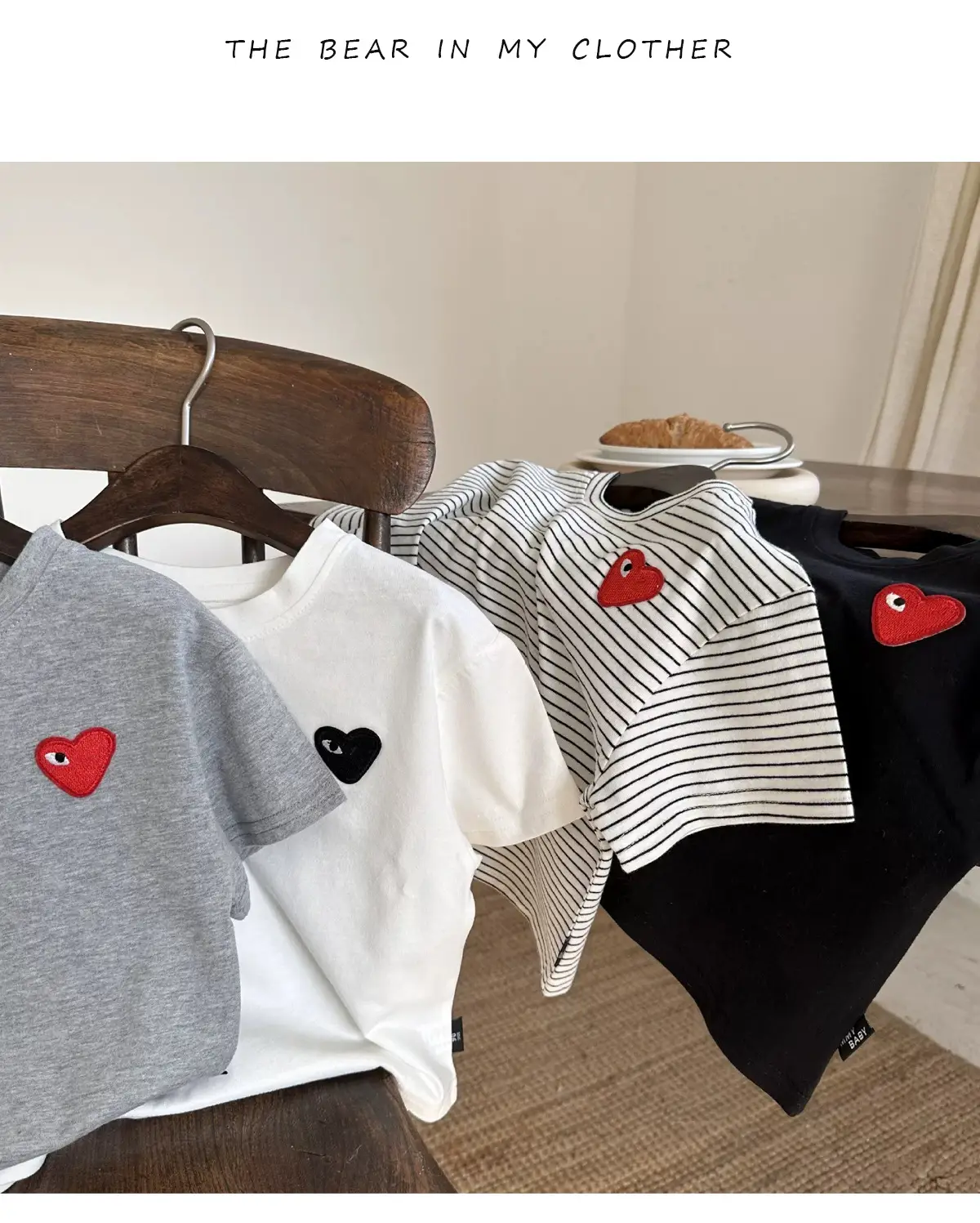 Kids Red Heart Short Sleeve T-Shirt Black Cotton — feature 7
