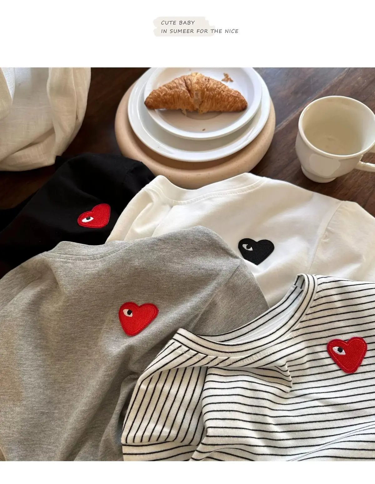Kids Red Heart Short Sleeve T-Shirt Black Cotton — feature 8