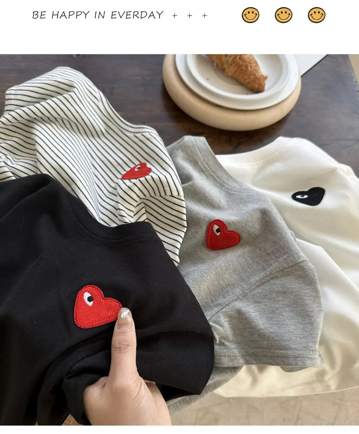 Kids Red Heart Short Sleeve T-Shirt Black Cotton — feature 9