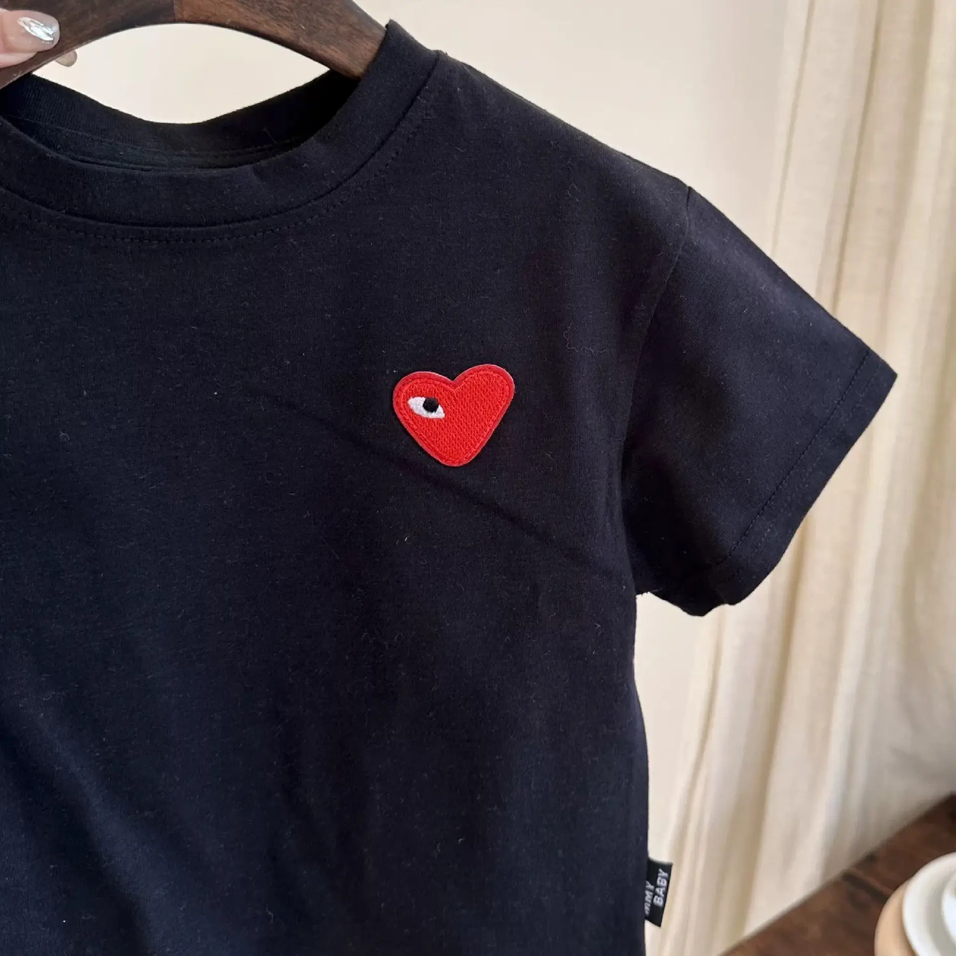 Kids Red Heart Short Sleeve T-Shirt Black Cotton - Image 3