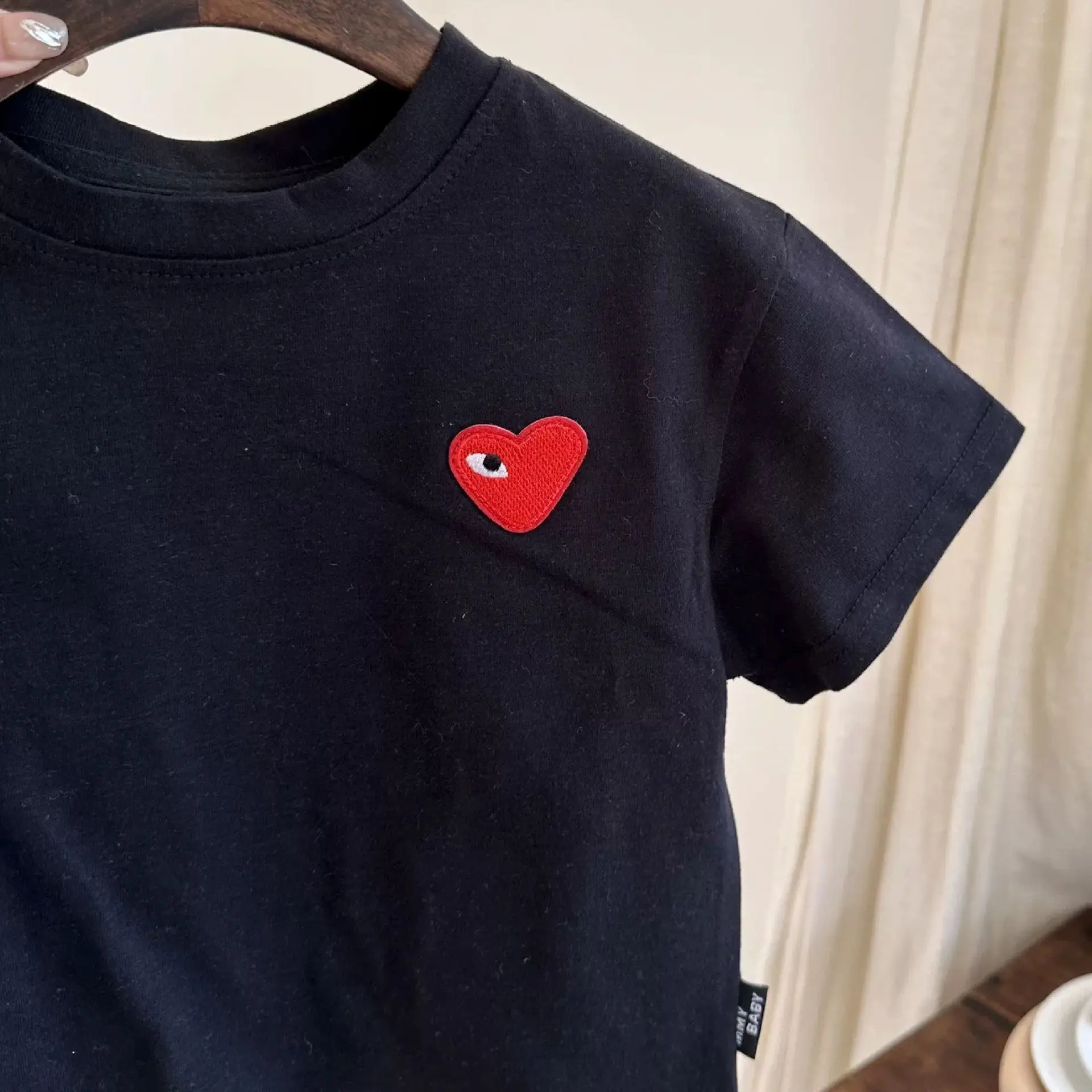 Kids Red Heart Short Sleeve T-Shirt Black Cotton - Image 7