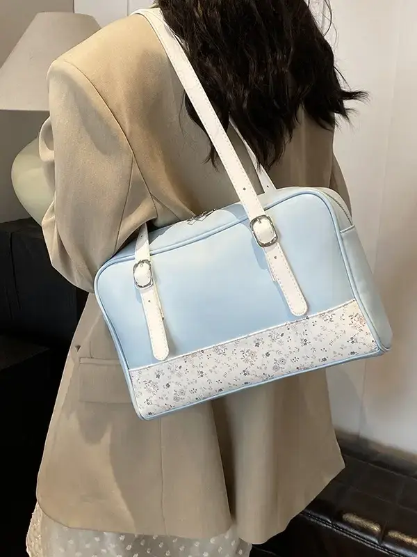 New Niche Blue Patchwork Shoulder Bag for Women - Image 6