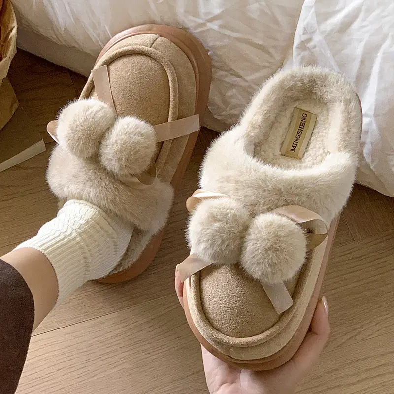 Princess Style Cotton Slippers Women's Cute 2024 New Winter Thick Bottom Indoor Warm Home Student Dormitory Cotton Slippers - Image 2