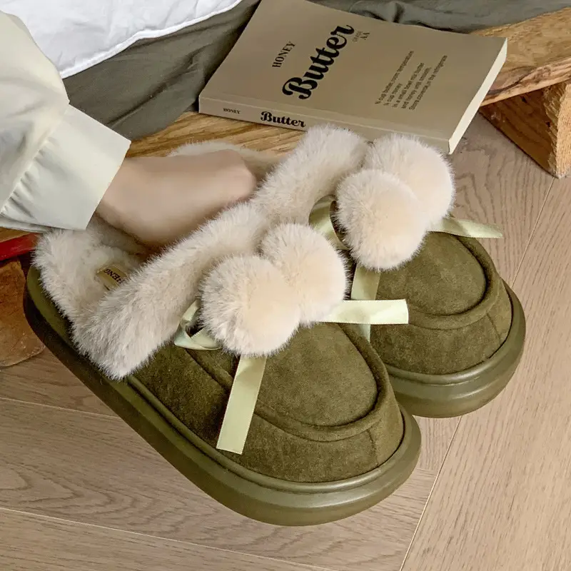 Princess Style Cotton Slippers Women's Cute 2024 New Winter Thick Bottom Indoor Warm Home Student Dormitory Cotton Slippers - Image 3