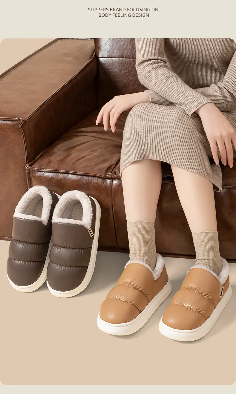Windproof Warm Slippers Women's Autumn and Winter 2024 New Indoor Thick Bottom Waterproof Baotou Couple Men — feature 12