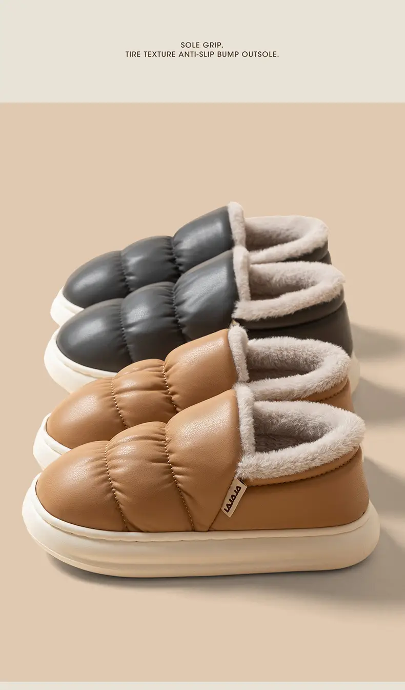 Windproof Warm Slippers Women's Autumn and Winter 2024 New Indoor Thick Bottom Waterproof Baotou Couple Men — feature 7