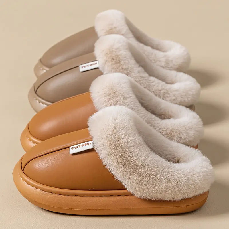 Home waterproof fleece-lined warm couple cotton slippers ladies Mao Mao cotton shoes indoor winter thick bottom moon shoes wholesale - Image 7