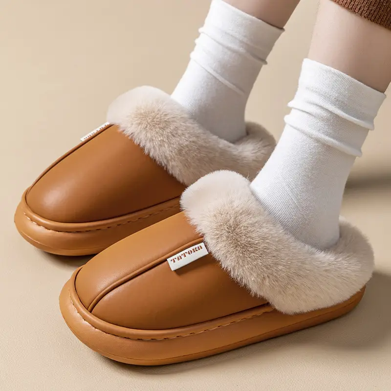 Home waterproof fleece-lined warm couple cotton slippers ladies Mao Mao cotton shoes indoor winter thick bottom moon shoes wholesale - Image 9