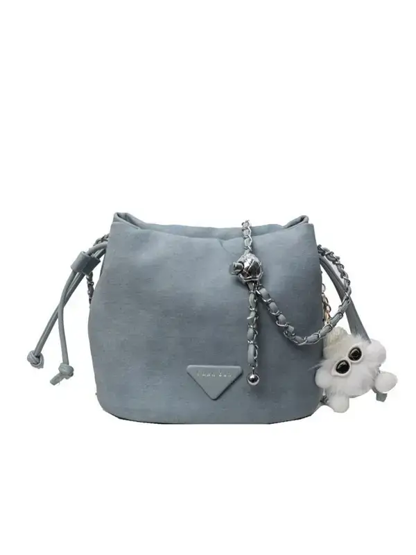 Women's Blue Chain Shoulder Bag with Flower Decor - Image 10