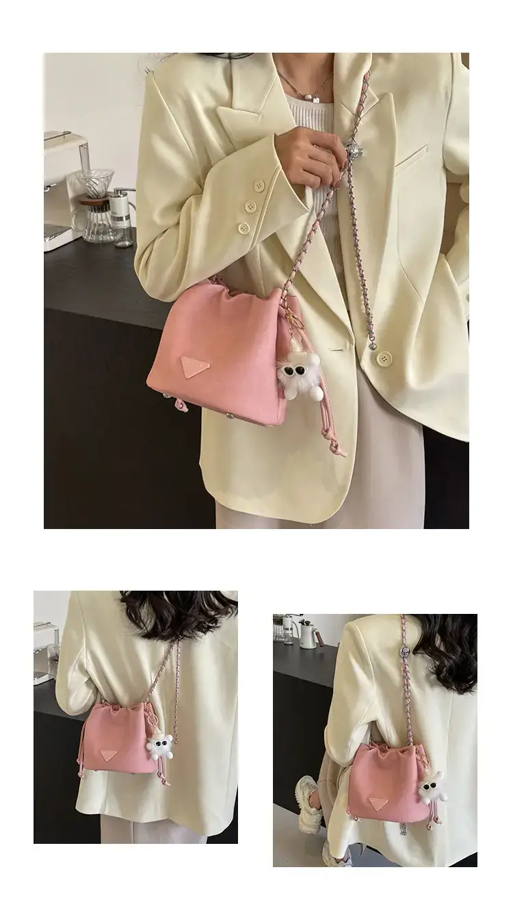Women's Blue Chain Shoulder Bag with Flower Decor — feature 13
