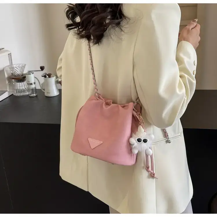 Women's Blue Chain Shoulder Bag with Flower Decor — feature 24