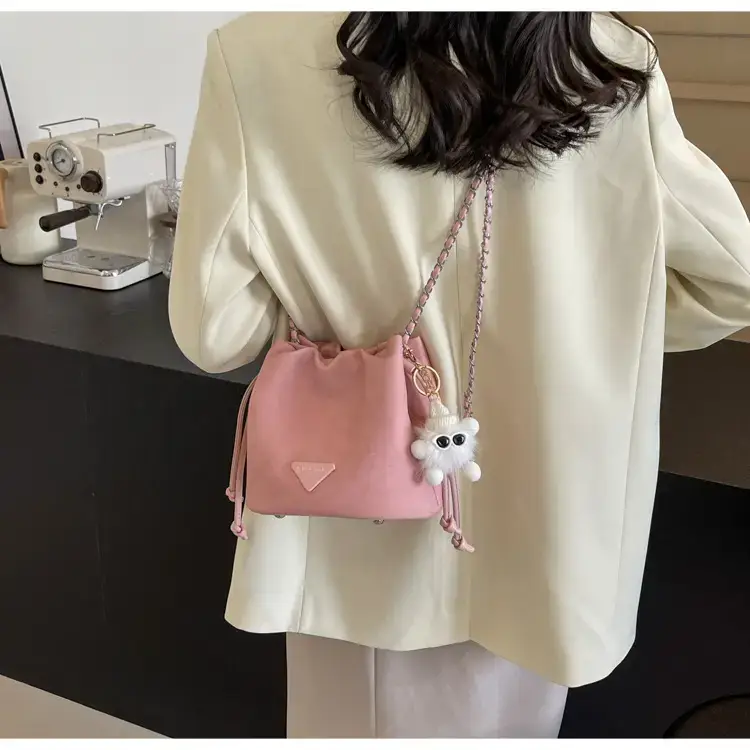 Women's Blue Chain Shoulder Bag with Flower Decor — feature 26