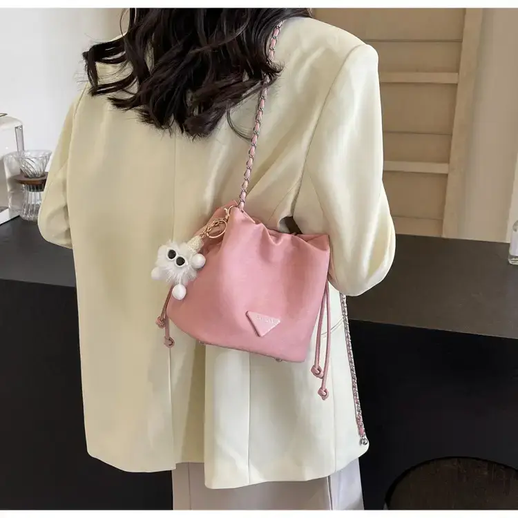 Women's Blue Chain Shoulder Bag with Flower Decor — feature 29