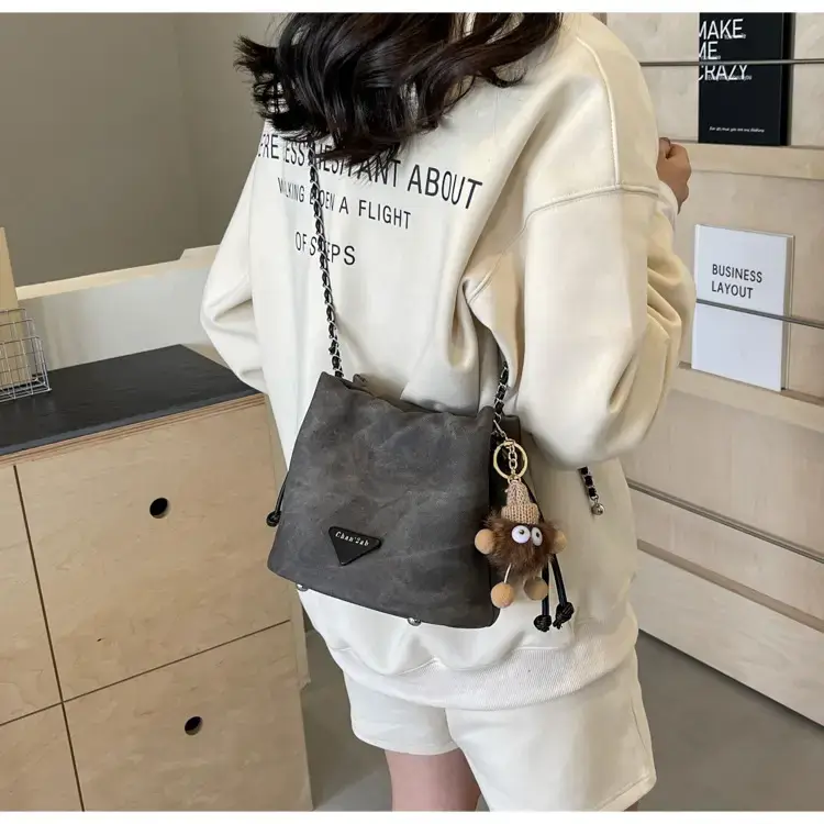 Women's Blue Chain Shoulder Bag with Flower Decor — feature 43