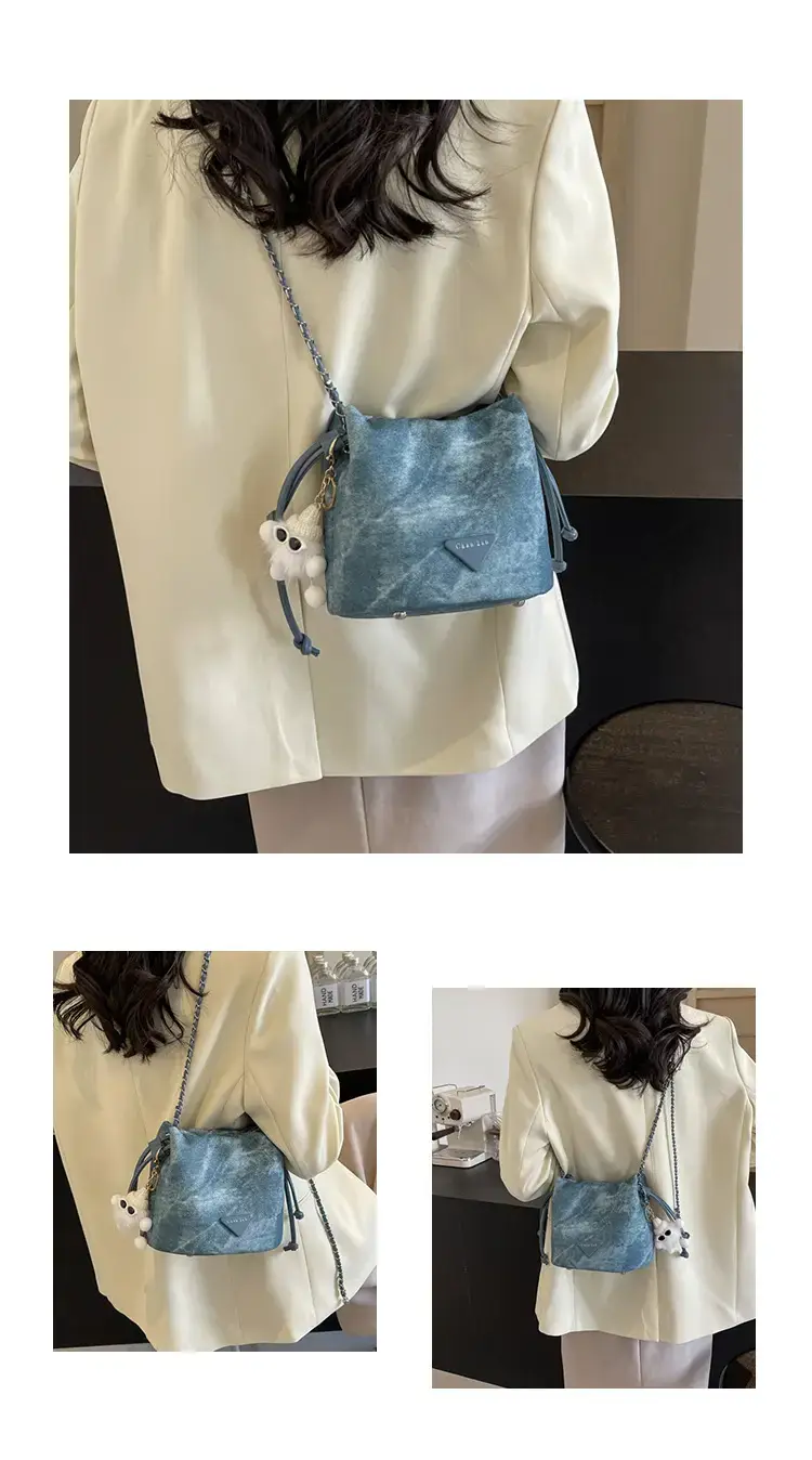 Women's Blue Chain Shoulder Bag with Flower Decor — feature 9