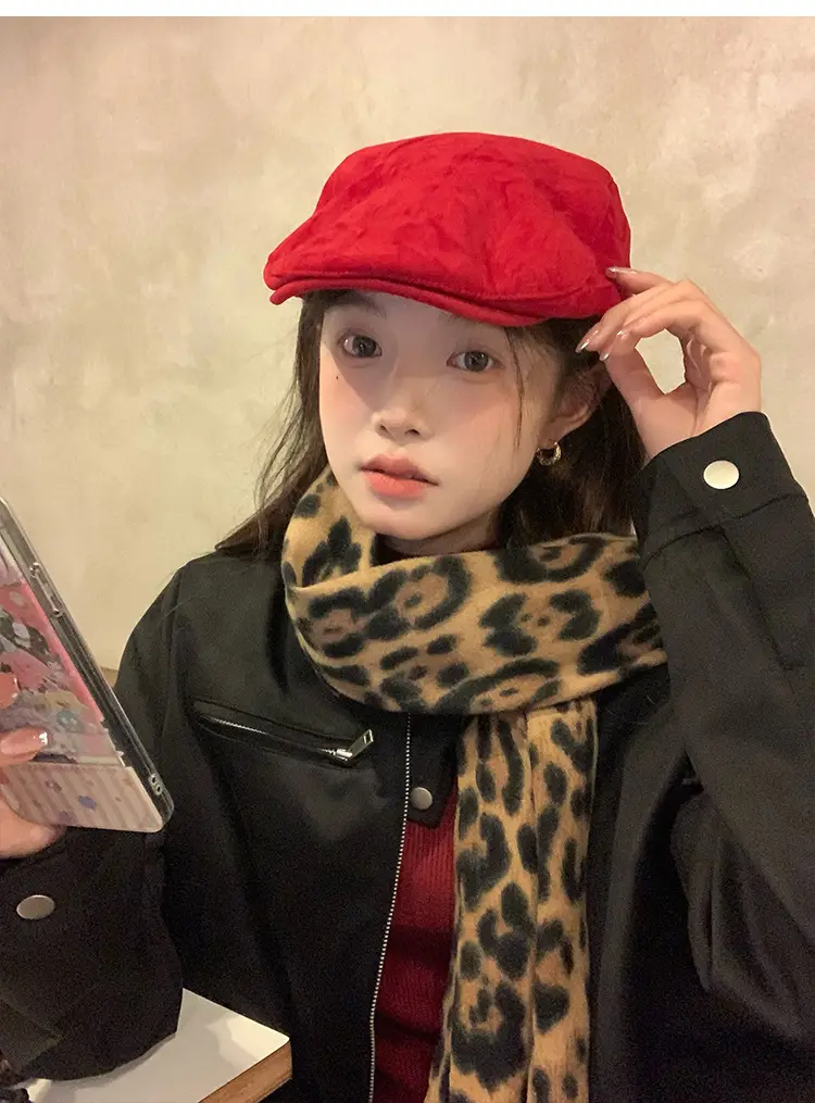 Women Red Suede Ankora Cap Autumn Winter Face Duckling Beret — feature 1