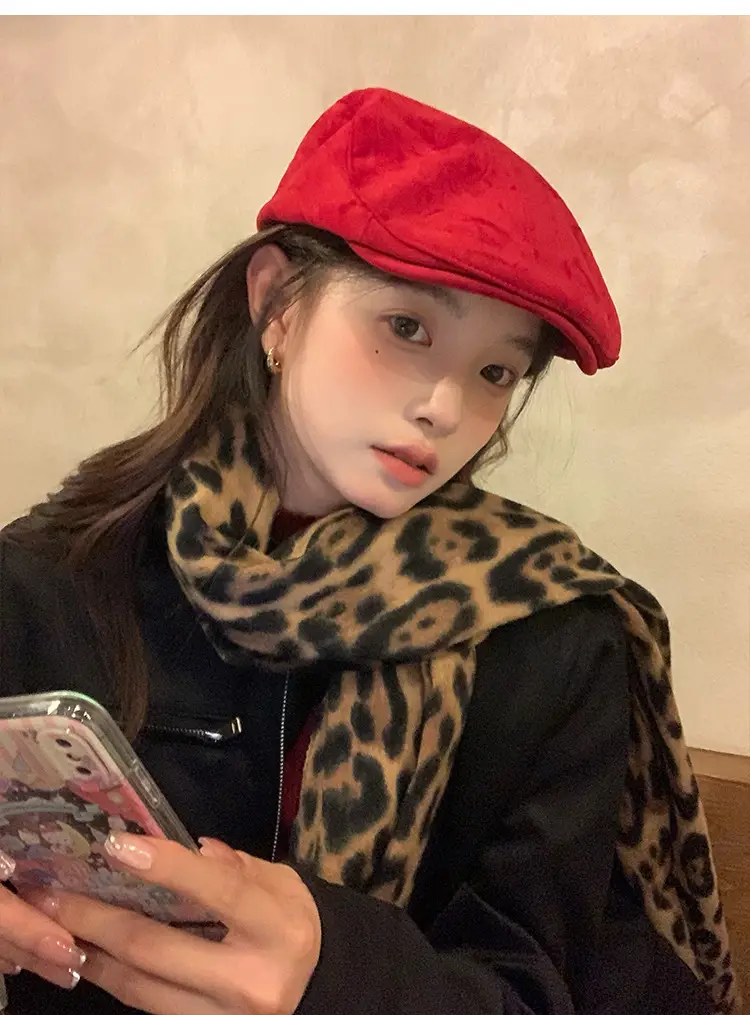 Women Red Suede Ankora Cap Autumn Winter Face Duckling Beret — feature 17