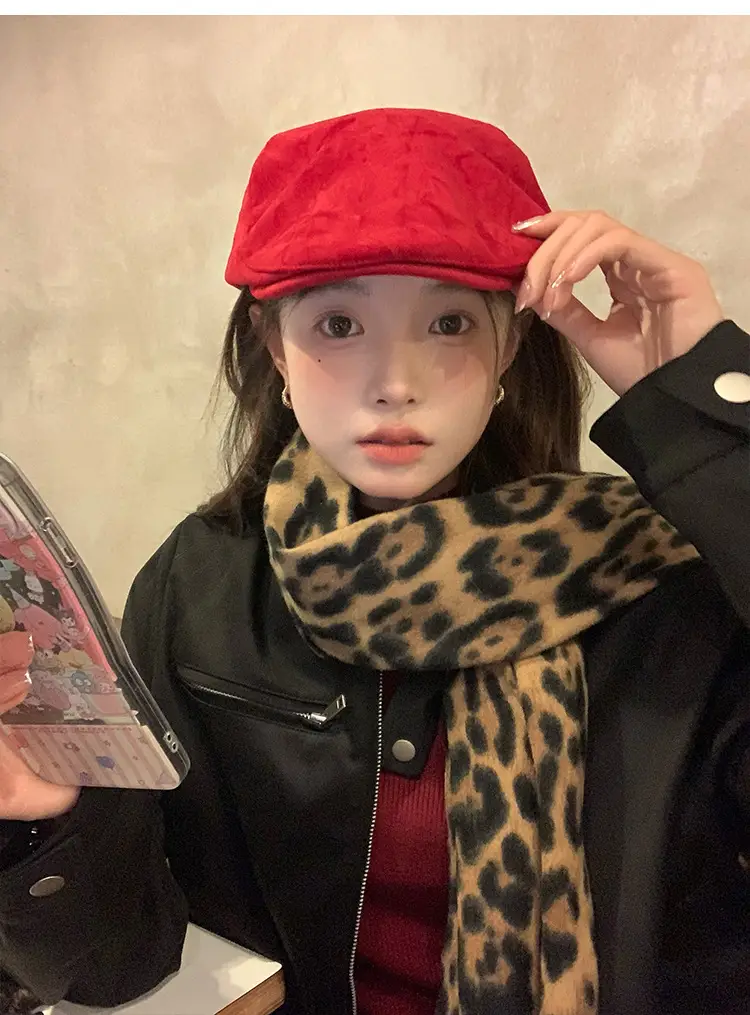 Women Red Suede Ankora Cap Autumn Winter Face Duckling Beret — feature 19