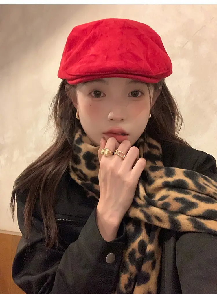 Women Red Suede Ankora Cap Autumn Winter Face Duckling Beret — feature 9