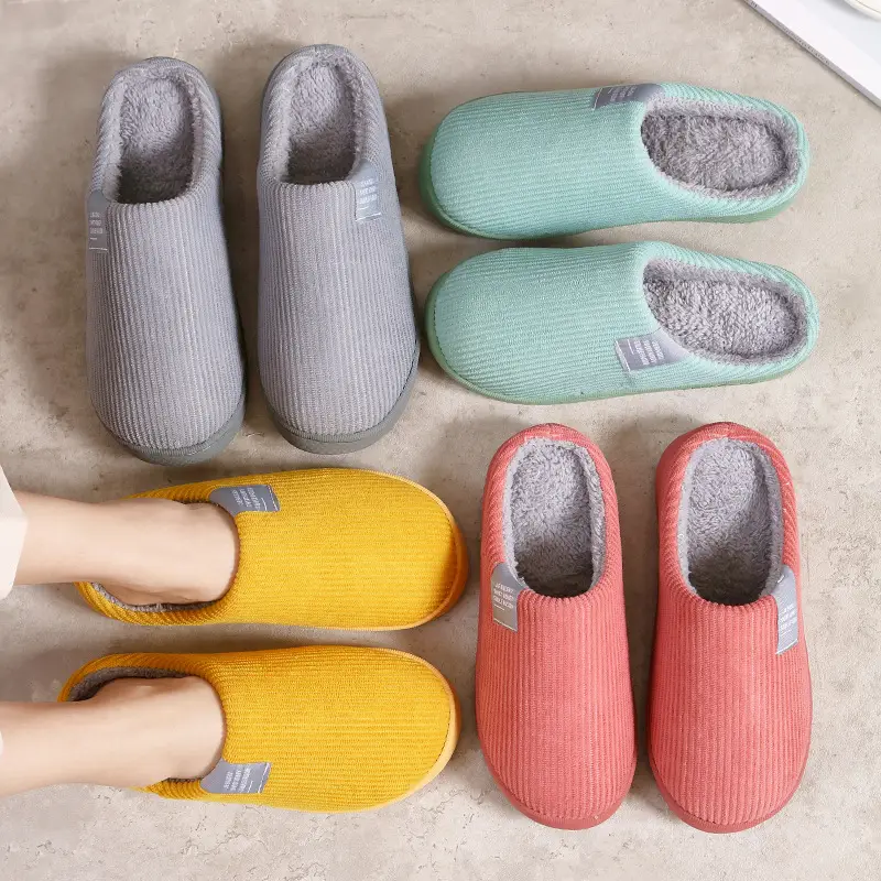 Factory Supermarket Autumn and Winter Cotton Slippers for Women and Couples, Indoor Household Non-Slip Warm Plush Slippers, Wholesale in Stock