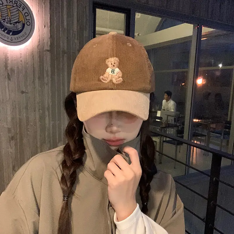 Cute Bear Cap Women Autumn Winter Corduroy Jacket - Image 7