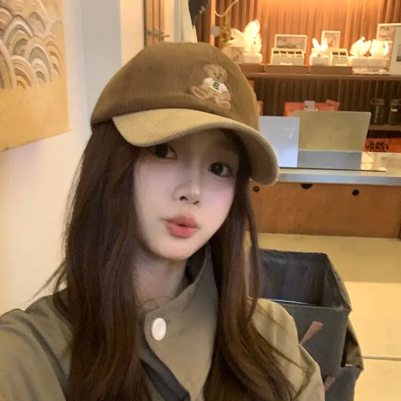 Cute Bear Cap Women Autumn Winter Corduroy Jacket - Image 8