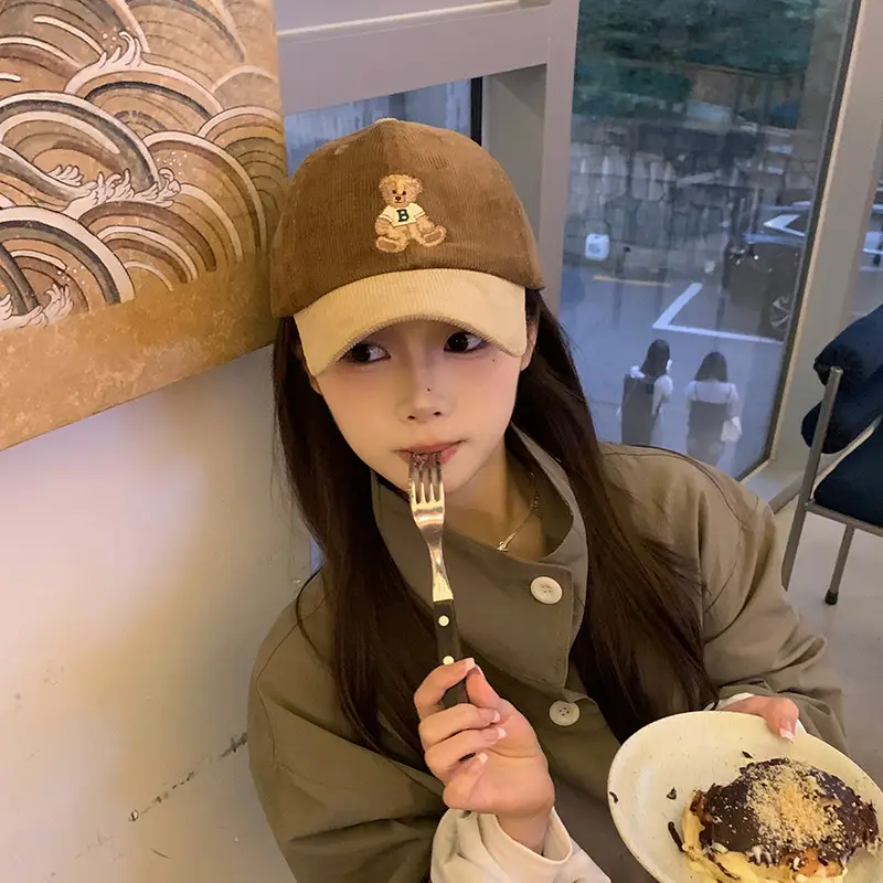 Cute Bear Cap Women Autumn Winter Corduroy Jacket - Image 9