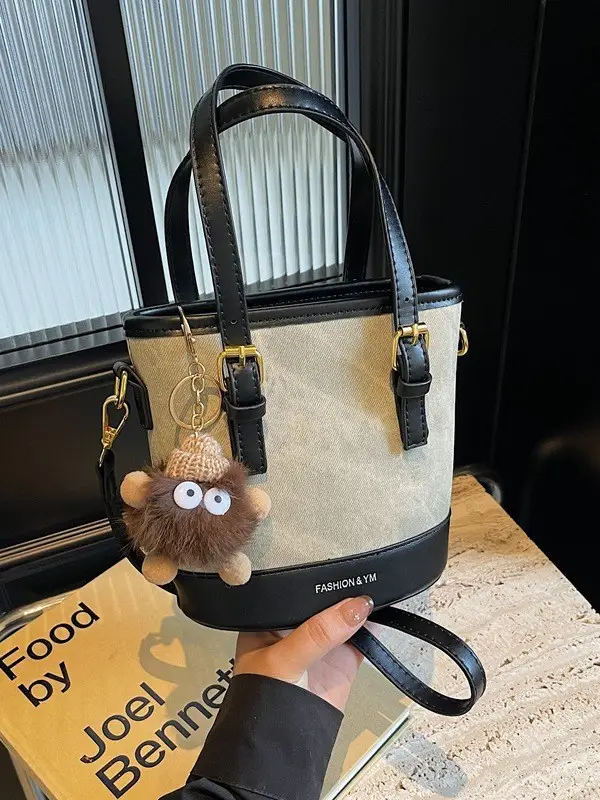 Women's Cross-Brand Canvas Shoulder Bag Brown Gold