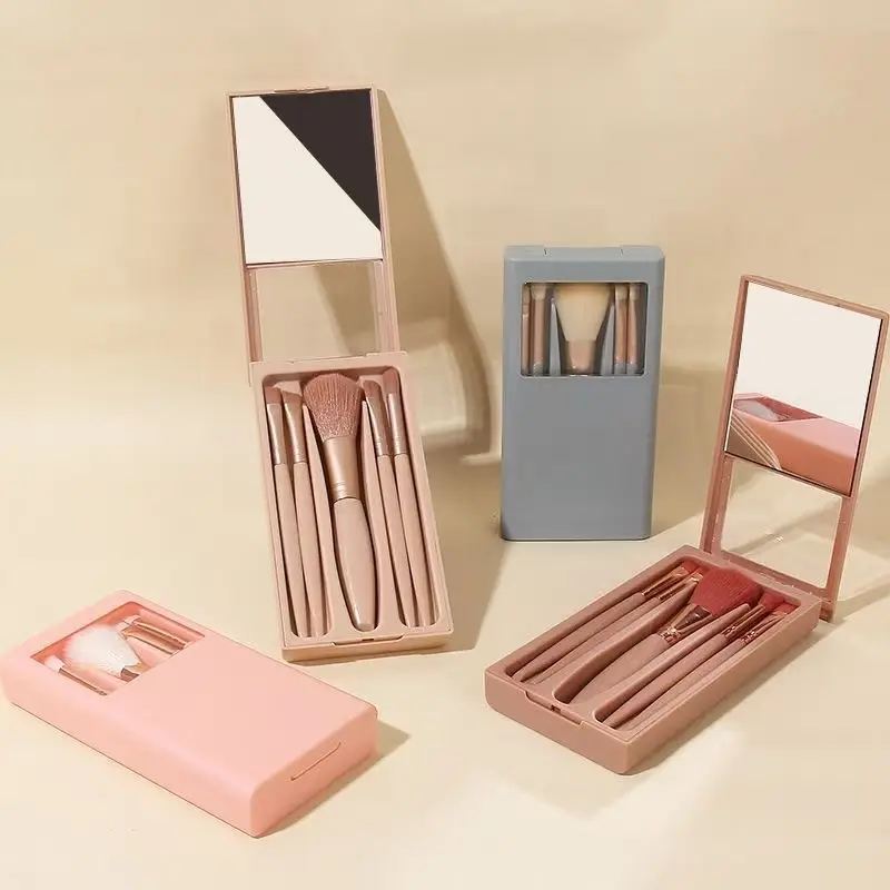 5 Pack Makeup Brush Set with Mirror & High Color Value