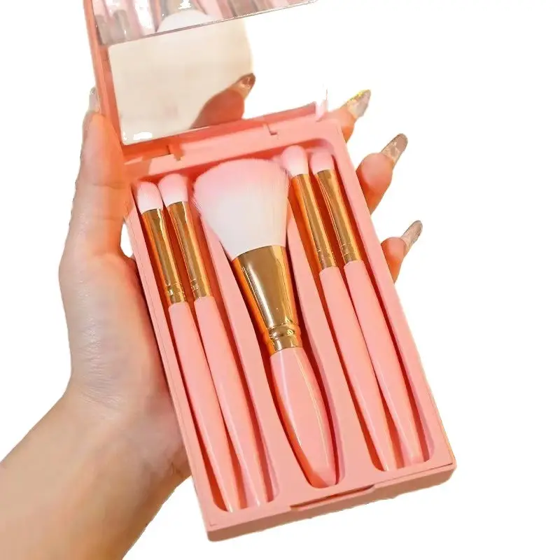 5 Pack Makeup Brush Set with Mirror & High Color Value