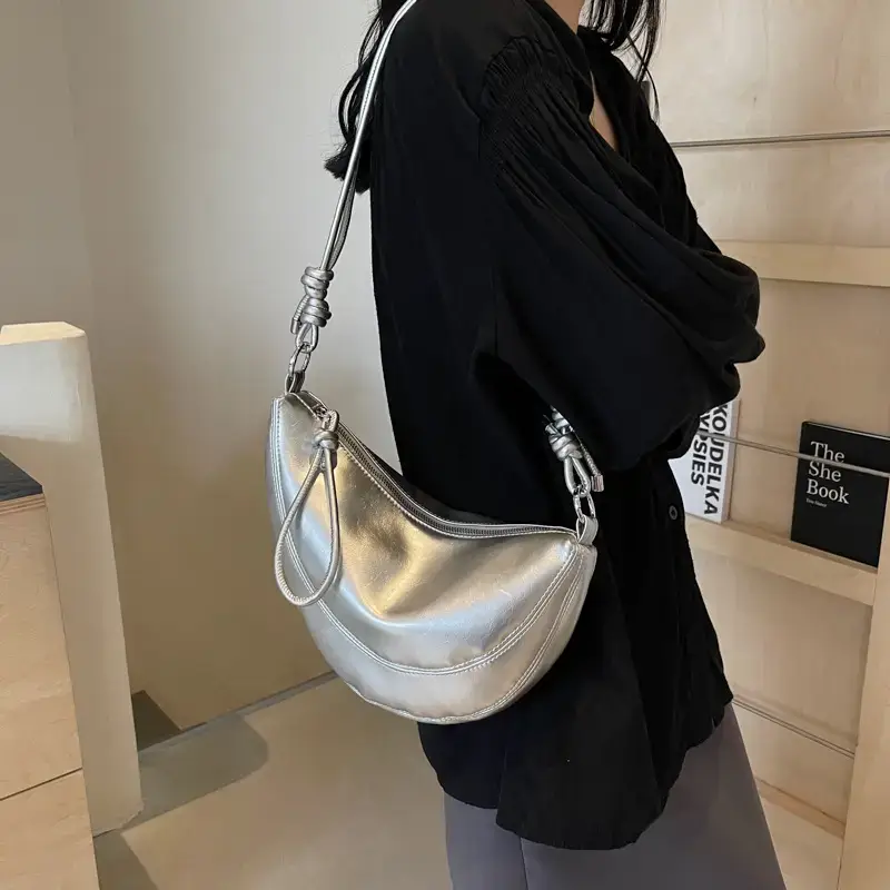 Red Saddle Bag for Women Croissant Style Shoulder Messenger - Image 7