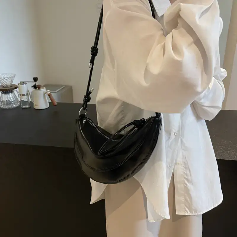 Red Saddle Bag for Women Croissant Style Shoulder Messenger - Image 8