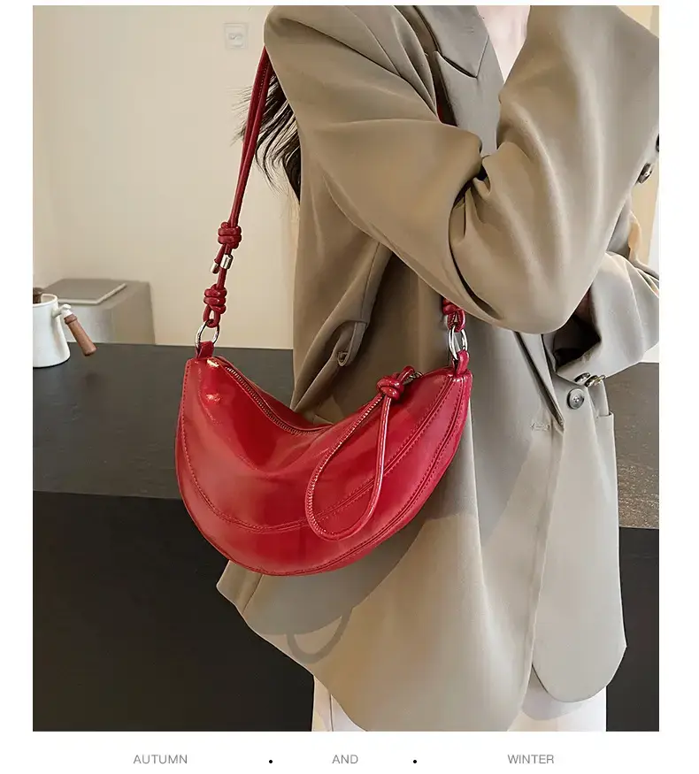 Red Saddle Bag for Women Croissant Style Shoulder Messenger — feature 15