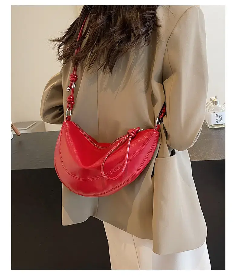 Red Saddle Bag for Women Croissant Style Shoulder Messenger — feature 16