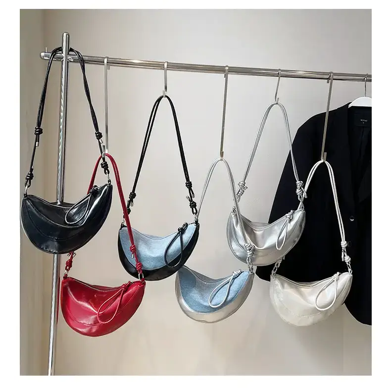 Red Saddle Bag for Women Croissant Style Shoulder Messenger — feature 2