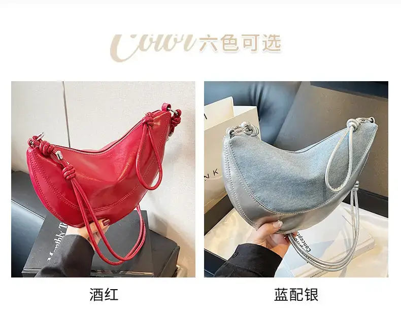 Red Saddle Bag for Women Croissant Style Shoulder Messenger — feature 6