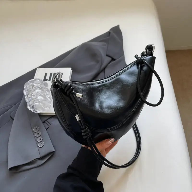 Red Saddle Bag for Women Croissant Style Shoulder Messenger - Image 6