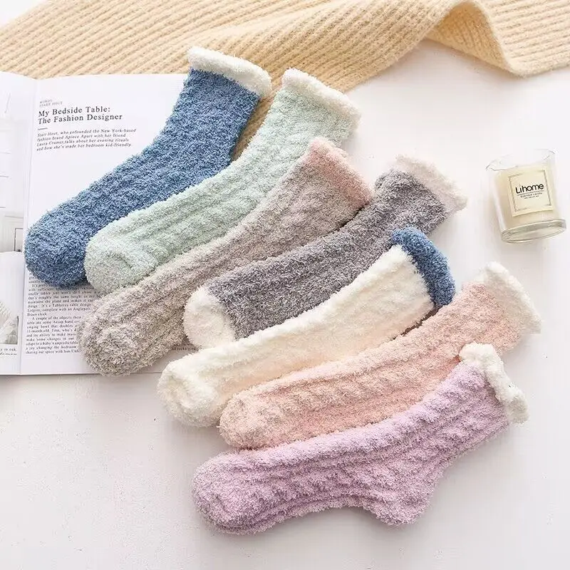 [a generation of hair] coral fleece thick socks children's winter home plush padded moon socks autumn and winter sleep socks