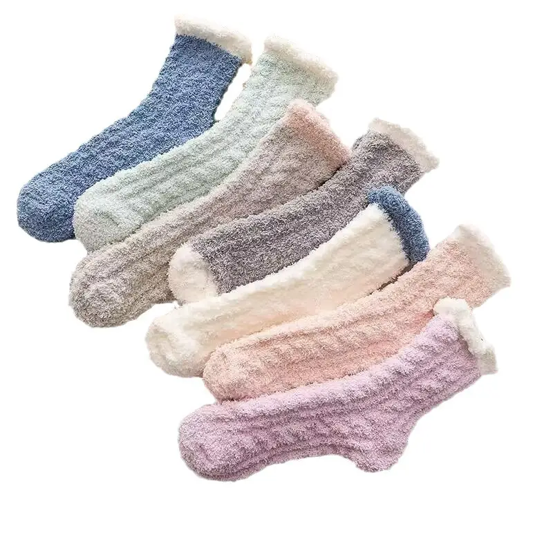 [a generation of hair] coral fleece thick socks children's winter home plush padded moon socks autumn and winter sleep socks