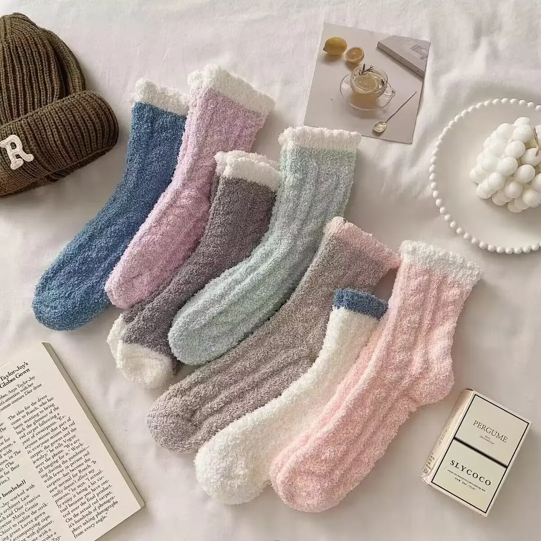 [a generation of hair] coral fleece thick socks children's winter home plush padded moon socks autumn and winter sleep socks — feature 12