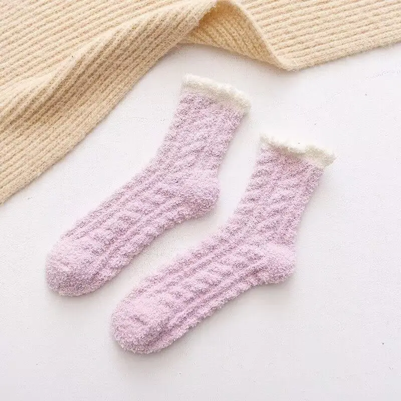 [a generation of hair] coral fleece thick socks children's winter home plush padded moon socks autumn and winter sleep socks
