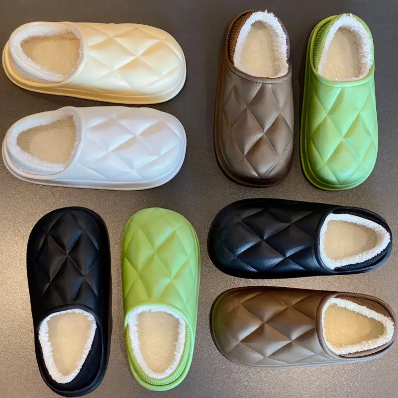 Ready Stock Wholesale  Cotton Slippers for Women's Home Fleece-Lined Winter Waterproof Plush Warm Slippers Supermarket Factory