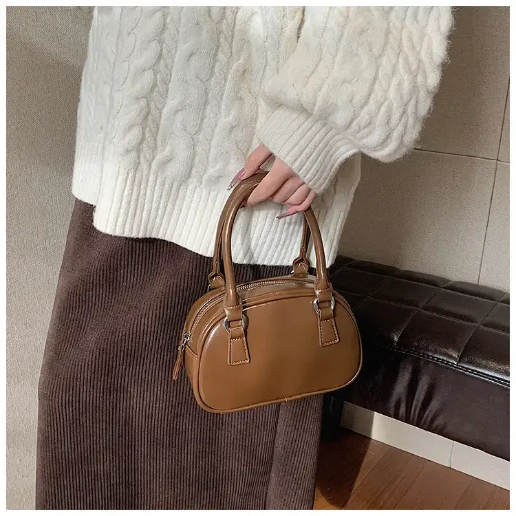 2024 Women's Korean Style Retro Bowling Bag Brown — feature 14