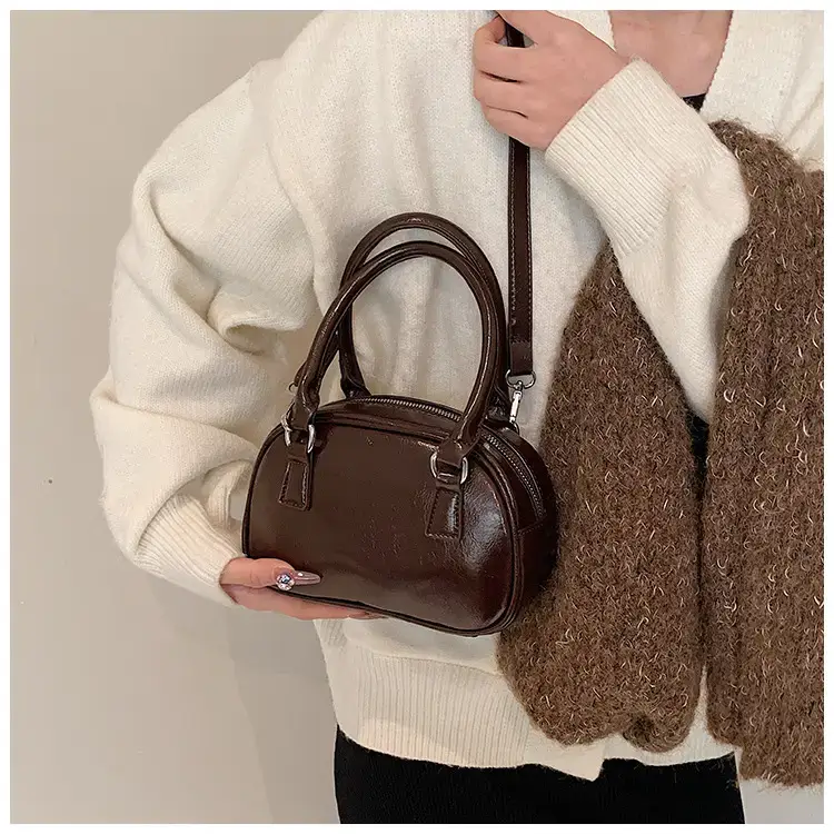 2024 Women's Korean Style Retro Bowling Bag Brown — feature 31